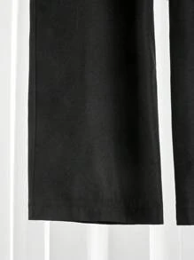SHEIN Clasi Women Casual Solid Color Elastic Waist Straight Leg Pants - Black - View 3