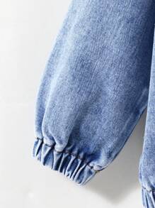 SHEIN 2pcs/Set Young Boy Stonewashed Cargo Pocket Half-Zip Hooded Blue Denim Sweatshirt And Loose Fit Cargo Denim Jogger Jeans Set ,Suitable For Young Boys Fall/Winter Clothes