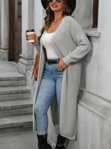 SHEIN LUNE Plus Size Long Sleeve Solid Color Casual Cardigan - Grey - View 8
