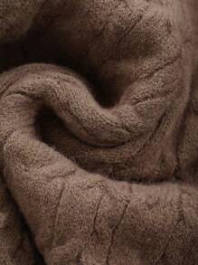 DAZY 女士纯色宽松V领长款麻花绳针织毛衣，秋季女装 - 咖啡棕 - 查看 7