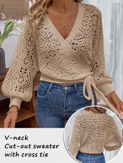 Pariaura Solid Color V-Neck Crisscross Wrap Twist Front Long Sleeve Cardigan,Long Sleeve Tops Fall Winter Cloth For Women