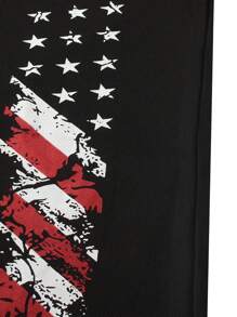 Manfinity Homme Men's Casual US Flag Print Polo Shirt, Long Sleeve Polo Shirt,Black Polo Shirt - Black - View 7