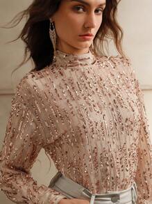 Anewsta 优雅复古通勤别致串珠女式衬衫