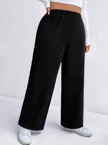SHEIN LUNE Pantalones informales de talla grande con forro térmico grueso en color negro, para otoño/invierno