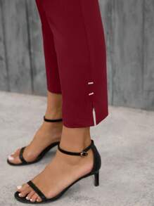 SHEIN Clasi Pantaloni slim da donna taglie forti con cerniera decorativa, colore unico, lunghezza 7/8