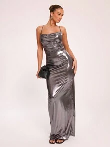 MUSERA Metallic Draped Maxi Holiday Party Dress Sexy Summer Vacation Bodycon