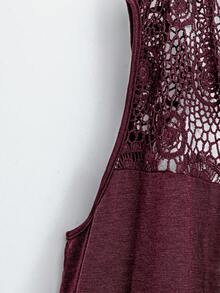 Plus Size Sleeveless Lace Patchwork Jacket, Summer - Burgundy - View 6