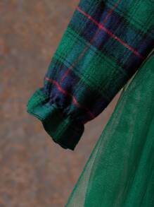 SHEIN Vestido de princesa elegante para bebés niñas con diseño de cuadros y tul abombado para Navidad y Año Nuevo - Verde - Ver 3