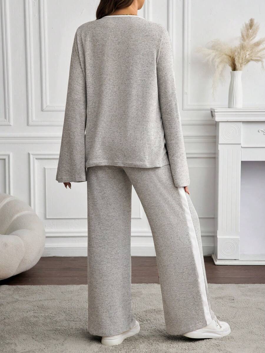 SHEIN 2pcs Maternity Contrast Binding Knot Front Flare Sleeve Top And