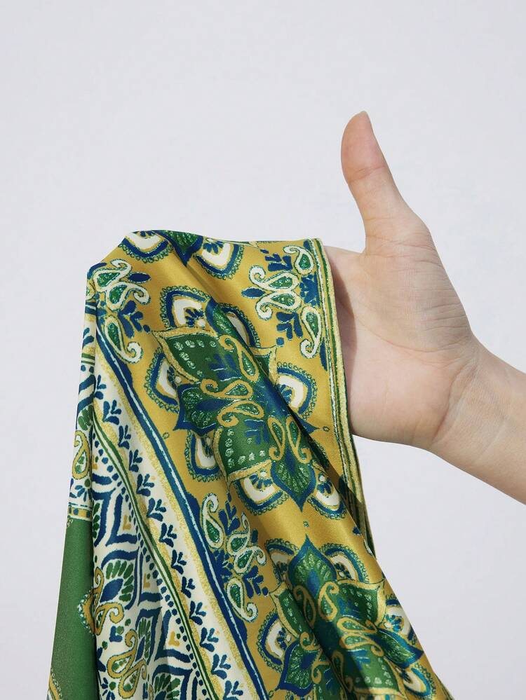 SHEIN Maija Damska bluzka z długim rękawem i nadrukiem zapinana z przodu na guziki