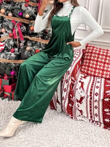 SHEIN LUNE Casual Velvet Wide Leg Jumpsuit, Christmas