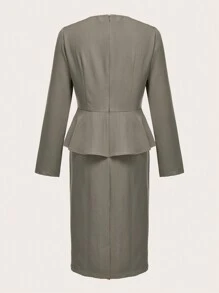 TaskEZ Women's Contrast Panel Cinched Waist Office Dress - Green - View 2