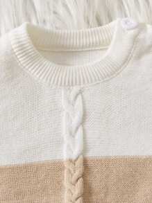 2 件装男婴多色拼布休闲时尚可爱柔软舒适简约温暖撞色针织毛衣套装长袖毛衣配脚裤，适合日常穿着、户外穿着、派对、秋冬季