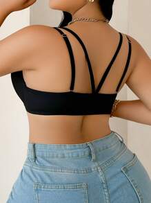1 st Casual främre krok & justerbara remmar Jacquard Bygel Plus Size BH - Svart - Visa 2