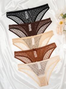 PetitDoll 5packs Heart Print Mesh Panties Lingerie