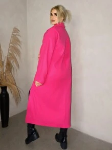 Zolique Damen einfarbiger Mantel mit Kragen, Langarm, Split-Saum, lässiger Langmantel, Herbst & Winter - Heißes Pink - Übersicht 2