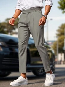 Manfinity Bizformal 男士褶皱斜口袋西装裤，男士休闲裤，男士正装裤，男士时尚裤 - 淺灰色 - 查看 5
