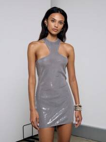 AiiRZ Rave Sequins Front Race Mini Party Dress - Grey - View 2