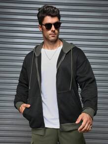 Manfinity Homme Áo hoodie thường ngày có khóa kéo phía trước màu trơn dành cho nam - màu đen - Xem 5