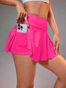 SHEIN Core Rhythm 女式短裙带口袋，适合羽毛球、网球、瑜伽、健身、跑步、马拉松、运动运动裙 - 玫紅色 - 查看 3