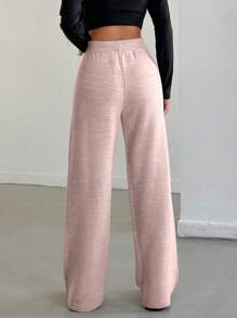 RueChic Women's Casual Comfortable High-Waisted Straight Knit Pants, Fall & Winter - Coral Pink - View 2