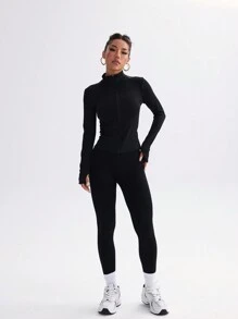 SHEIN Sport Gameset Leggings de sport femme à couleur unie, sans couture, à grand stretch avec doublure thermique
