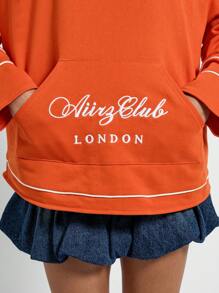 AiiRZ Aitz Club Signature Piped Sweatshirt Athleisure Classic Pullover Athletic Club Long Sleeve Cotton Blend Fall Winter Essential Ribbed Cuffs Kangaroo Pocket Workout Lounge Wear - Orange - View 4