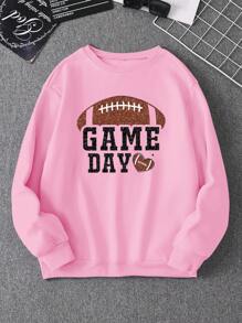 INAWLY Women's Plus Size Drop Shoulder Football Game Day Graphic Crew Neck Sweatshirt - Pink - View 5