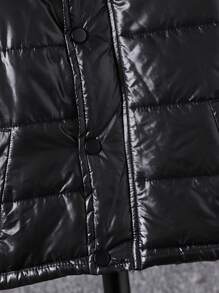 Young Boy Warm & Windproof Padded Coat, Suitable For Winter. This Padded Coat May Be Made Of Insulating Materials, With A Soft Lining For Warmth. The Outer Layer Is Designed With Wind-Resistant Fabric To Protect Children From The Cold Weather. - Black - View 7