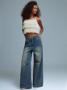 MUSERA Wide Leg Washed Denim Jeans, Spring 90's Cute Summer - Multicolor - View 1