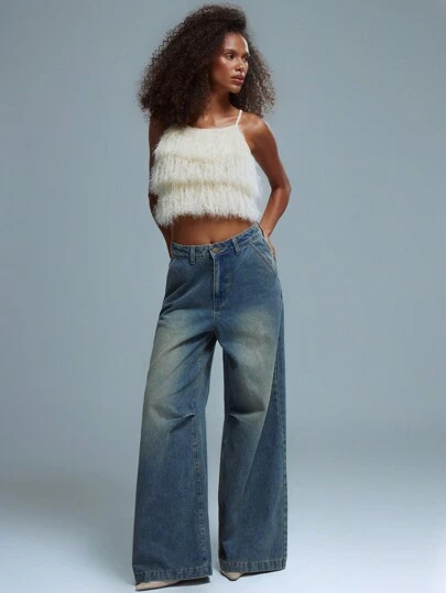 MUSERA Wide Leg Washed Denim Jeans, Spring 90's Cute Summer