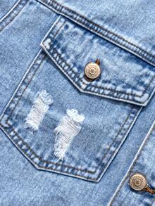 Áo khoác denim cho bé trai tuổi teen thời trang thường ngày mới, áo hoodie rách có thể tháo rời, áo khoác denim đã giặt - Rửa tối - Xem 6