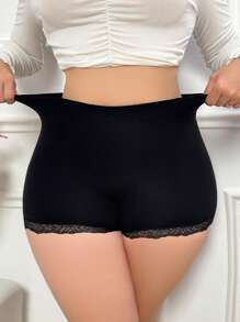 大码无缝蕾丝拼布内衣 - 黑色 - 查看 5