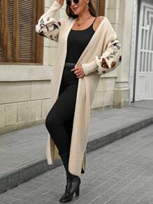 EMERY ROSE 女式纯色针织 V 领大码印花开衫，厚实适合秋冬季，适合万圣节、新年、情人节、感恩节、圣诞节、复活节、国庆节和除夕晚会等场合 - 卡其色 - 查看 7