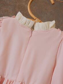 SHEIN Baby Girl Ruffle Collar Floral Embroidered Long Sleeve Dress - Pink - View 4