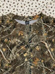 Attitoon 女士休闲简约全印花树枝图案圆领修身短款 T 恤，适合秋冬季 - 白色 - 查看 5