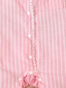 Bộ đồ liền thân dài tay sọc hồng đơn giản thời trang cho bé gái, đồ mặc ở nhà rộng rãi và ấm áp - Hồng - Xem 4