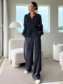 DAZY Women Plain Zip-Up Long Sleeve Casual Blouse,Fall Clothes Jacket - Navy Blue - View 4