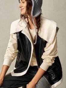 Bohemela 1 件女式无袖蓬松衬里长夹克，温暖冬季外套 - 黑色 - 查看 5