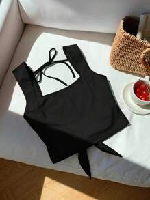 Comfortcana Áo ba lỗ hở lưng đan màu đen cho mùa hè - màu đen - Xem 3