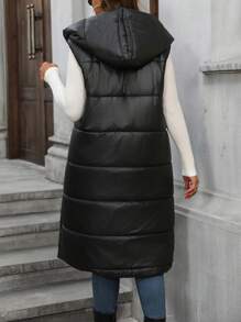 SHEIN LUNE 加大码无袖连帽加厚棉服外套，适合冬季服装 - 黑色 - 查看 2