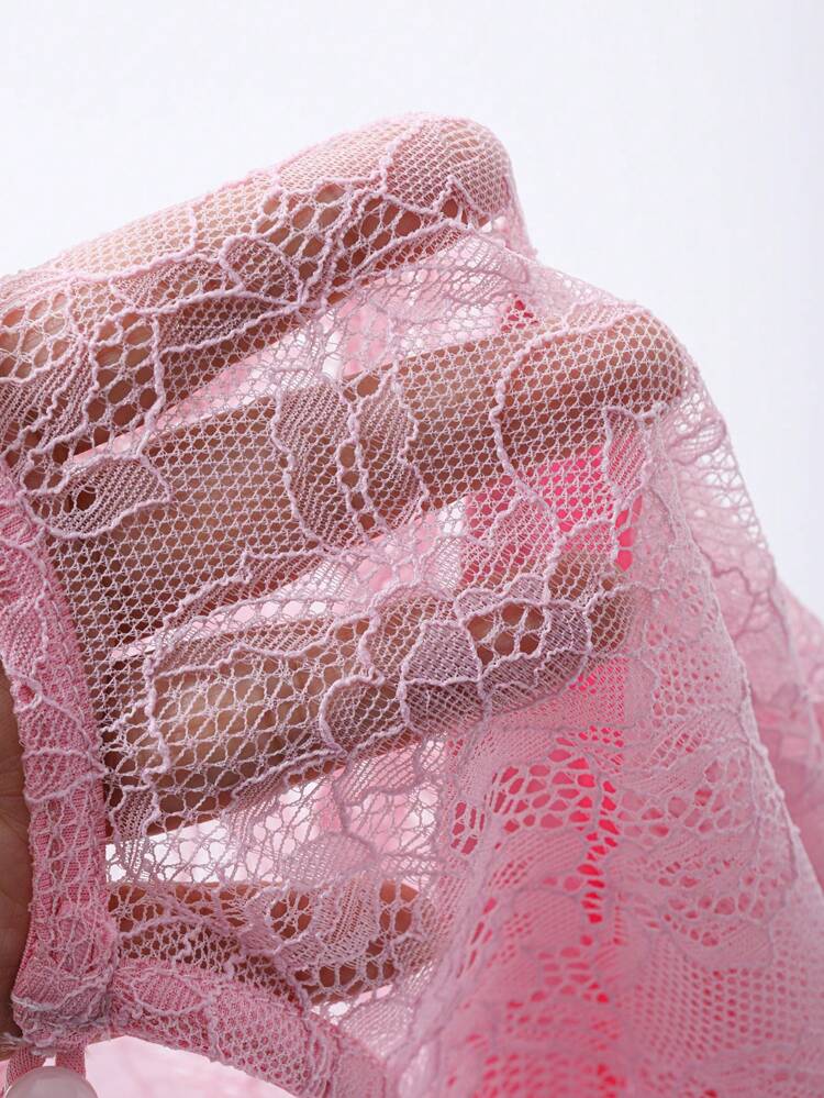 Semi-Sheer Lace Hollow Out Fitted Sleepwear Top Pajama