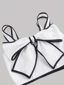 SHEIN MOD 女士复古撞色蝴蝶结无袖上衣，秋季外套 - 白色 - 查看 3