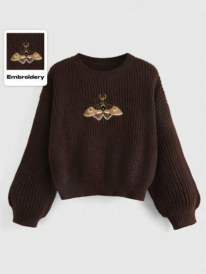 Hippie Suéter tipo pullover con bordado de mariposa, para tallas grandes, para invierno