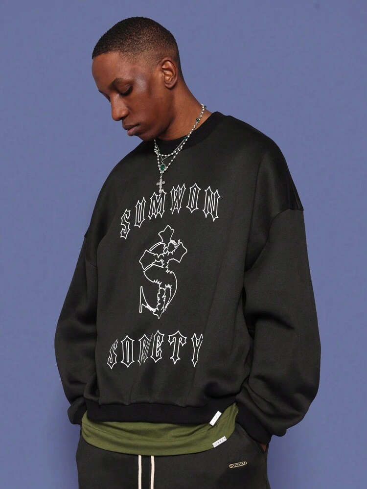 Society オーバーサイズ ゴシック ドルサイン プリント スウェットシャツ