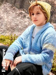 SHEIN Tween Boy 长袖拉链连帽印花户外毛衣 - 彩色 - 查看 3