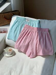 Comfortcana Women's New Simple Daily Striped Shorts 2 Packs - Multicolor - View 5