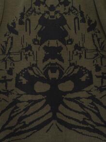 SHEIN Cottnline Men Butterfly Pattern Ripped Regular Sweater - Army Green - View 6
