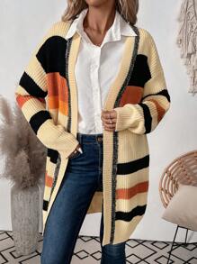 SHEIN LUNE Women's Loose Shawl Collar Striped Cardigan, Autumn & Winter Fall Cloth For Women - Multicolor - View 3