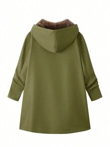 Plus Size Casual Zip-Up Hooded Coat, Winter Fall Cloth For Women Autumn - Army Green - View 2